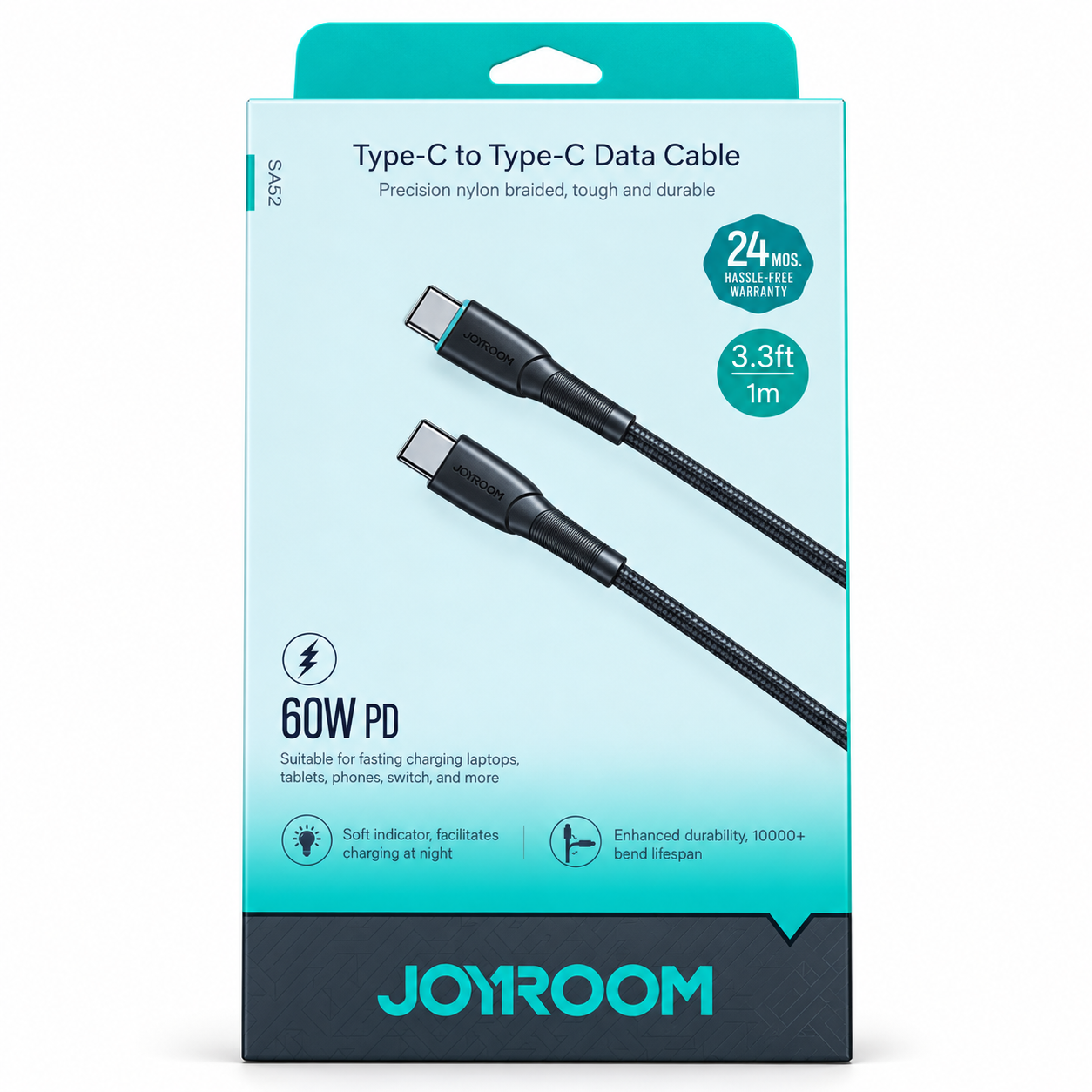 كابل شحن سريع ونقل بيانات JOYROOM SA52 تايب سي لتايب سي 60 واط، 1 متر