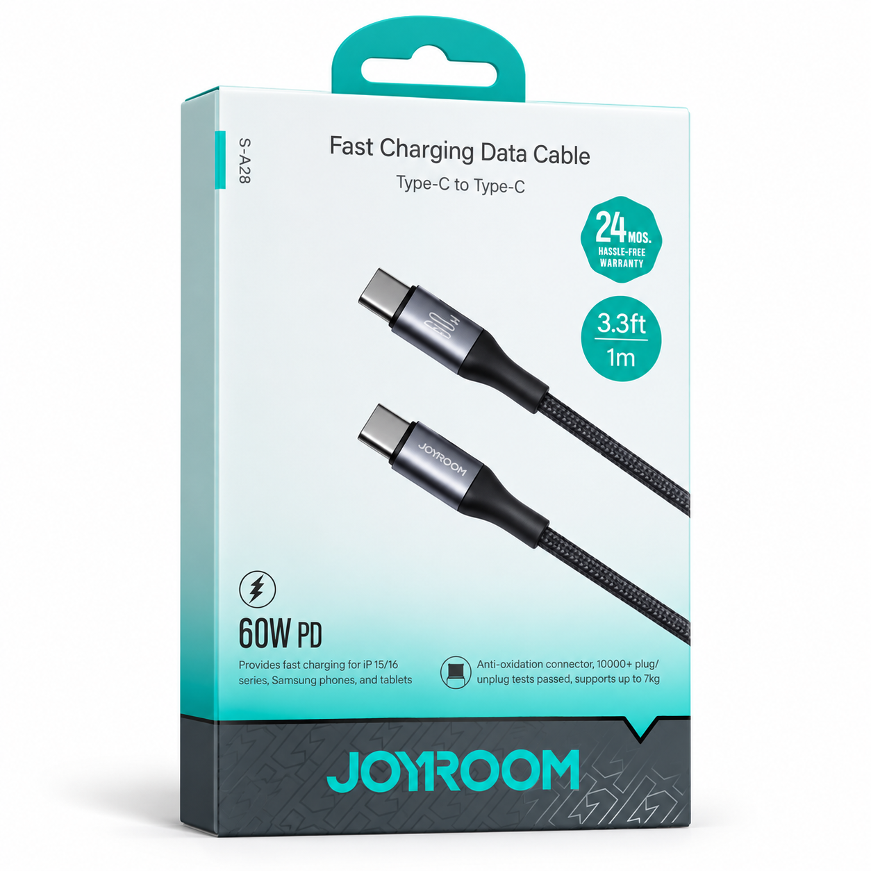 كابل شحن سريع تايب سي JOYROOM S-A28 بقوة 60 وات، 1 متر لتوصيل وشحن أجهزة Type-C