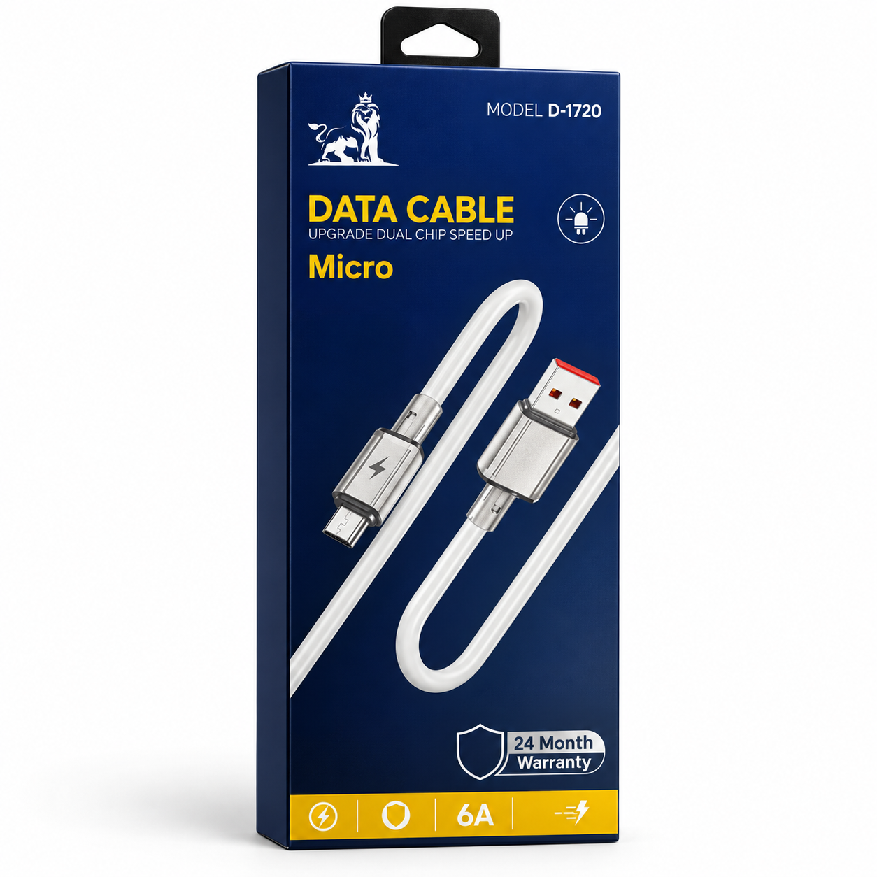 كابل شحن ونقل بيانات D-1720 من USB-A إلى Micro-USB أبيض - متين وسريع لموبايلك
