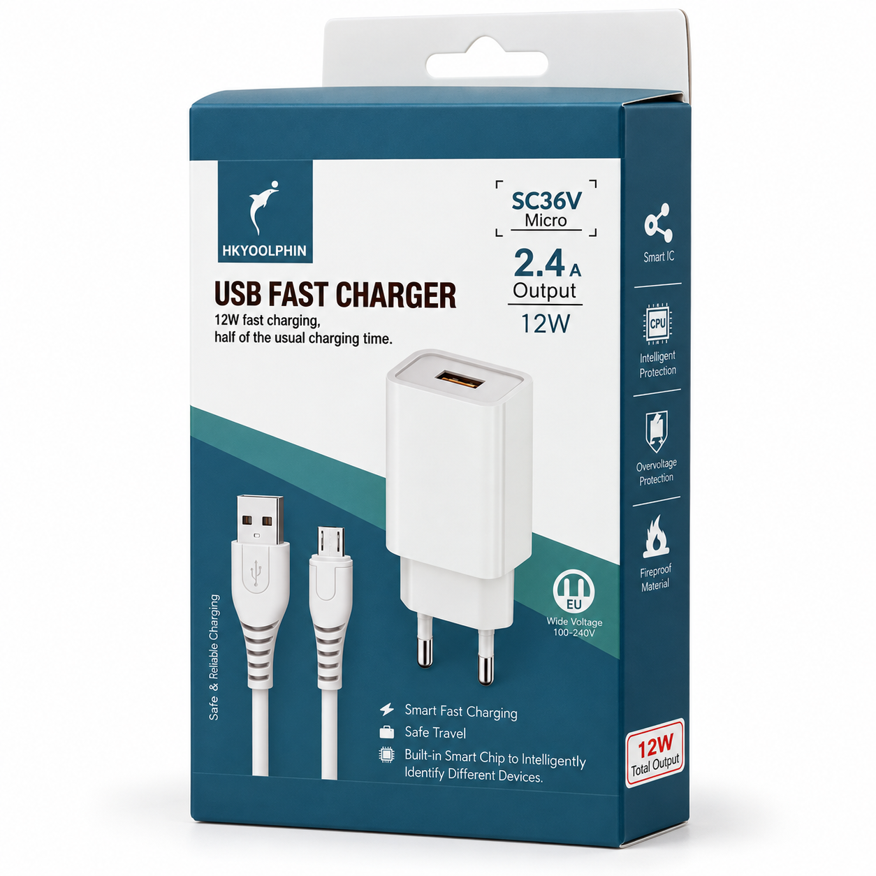 شاحن حائط SC36V مع كابل Micro‑USB – قدرة 12 وات